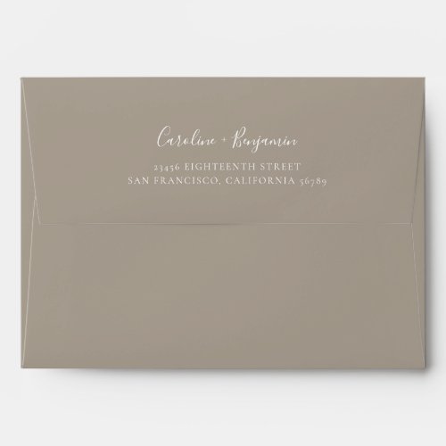 Minimalist Script Modern Boho Taupe Brown Wedding Envelope