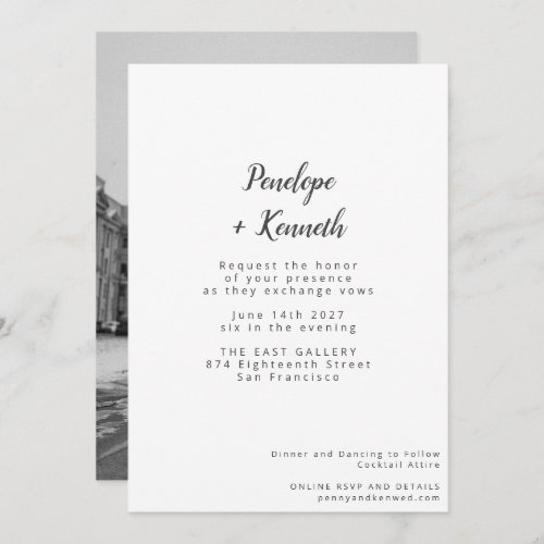 Minimalist Script Modern Photo Wedding White Invitation