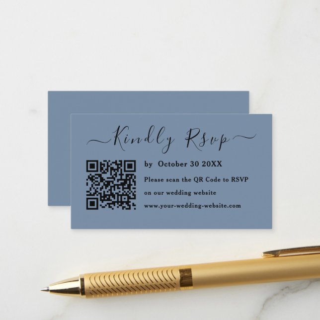 Minimalist Script | Modern Qr Code Rsvp Wedding Enclosure Card (Front/Back In Situ)