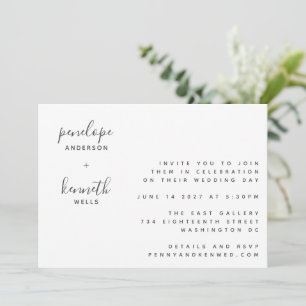 Minimalist Script Modern Wedding   Chic White Invitation