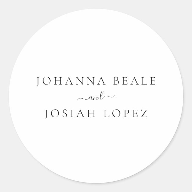 Minimalist Script Modern Wedding Classic Round Sticker (Front)