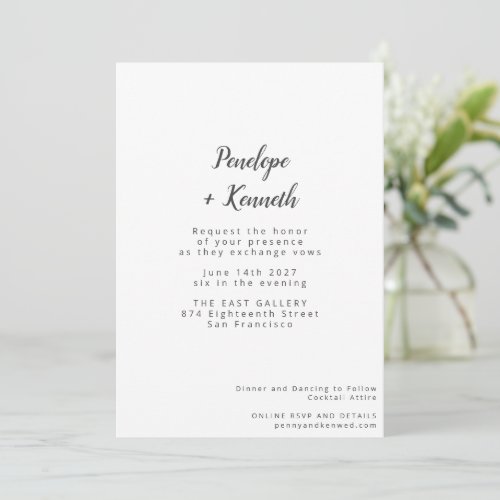 Minimalist Script Modern Wedding Classic White Invitation