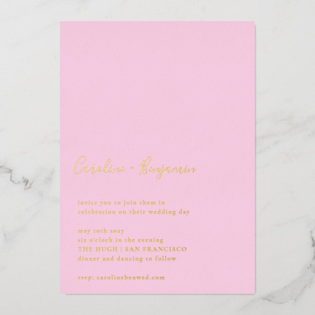 Minimalist Script Modern Wedding Pastel Pink Gold Foil Invitation (Front)