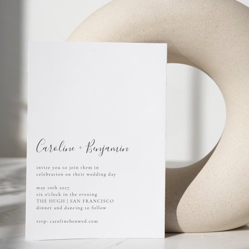 Minimalist Script Modern White Simple Boho Wedding Invitation