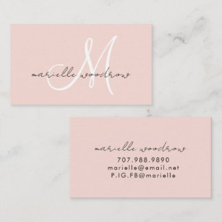 Minimalist Script Monogram Blush Pink Calling Card