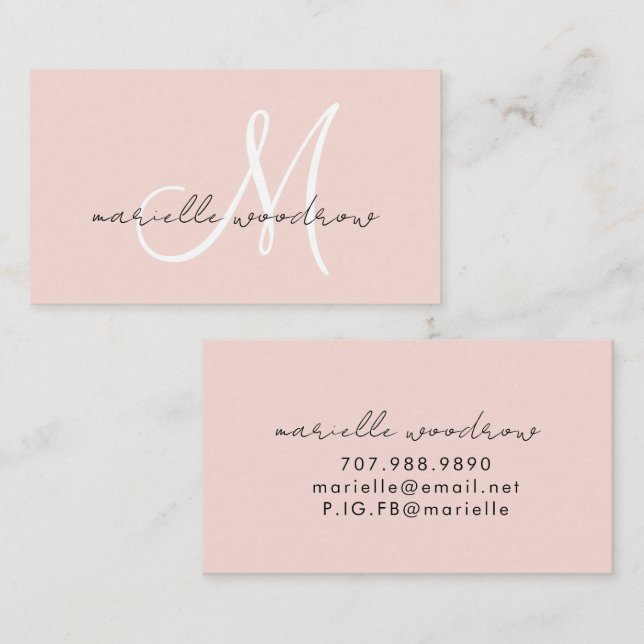 Minimalist Script Monogram Blush Pink Calling Card (Front/Back)