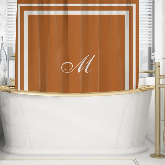 Minimalist Script Monogram | Burnt Orange King Shower Curtain (Creator Uploaded)