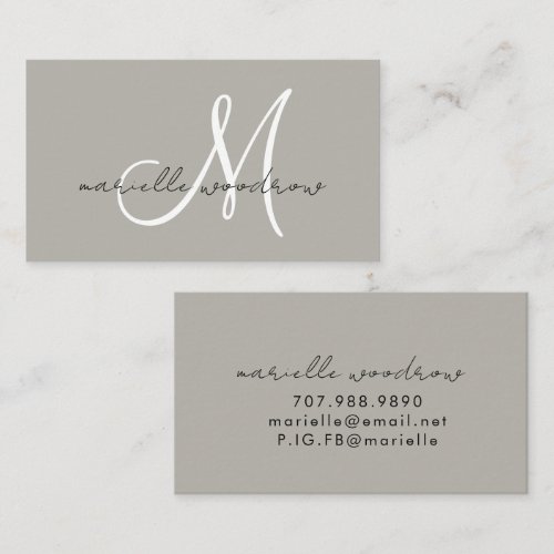 Minimalist Script Monogram Dark Griege Business Card