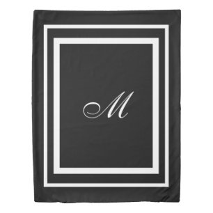 Minimalist Script Monogram Modern Black Twin Duvet Cover