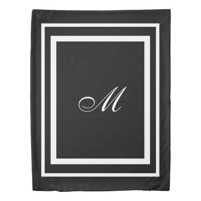 Minimalist Script Monogram | Modern Black Twin  Duvet Cover (Front)