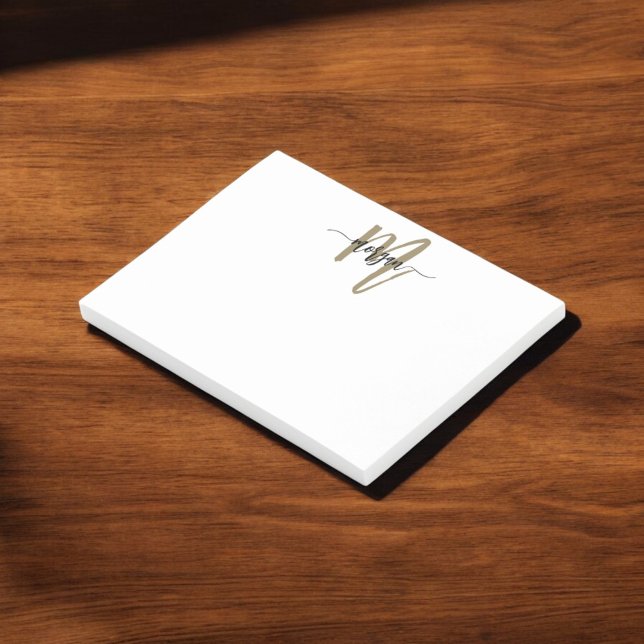 Minimalist Script Monogram Name Black Gold Post-it Notes (Creator Uploaded)