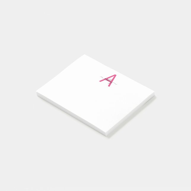 Minimalist Script Monogram Name Hot Pink Post-it Notes (Angled)