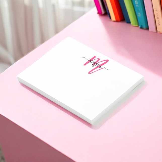 Minimalist Script Monogram Name Hot Pink Post-it Notes (Creator Uploaded)