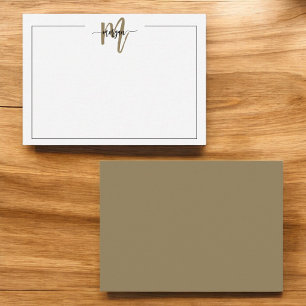 Minimalist Script Monogram One Border Gold Note Card