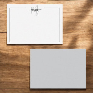 Minimalist Script Monogram One Border Grey Note Card