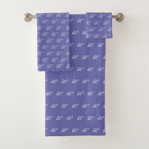 Minimalist Script Monogram Periwinkle Blue Bath Towel Set