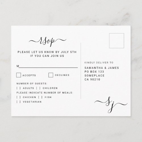 Minimalist Script Monogram Photo Wedding RSVP Postcard