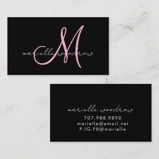 Minimalist Script Monogram Pink Black Calling Card