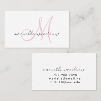 Minimalist Script Monogram Pink Calling Card