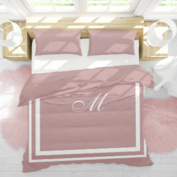 Minimalist Script Monogram | Rose Taupe Queen Size Duvet Cover by freshpaperie at Zazzle