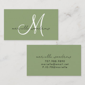 Minimalist Script Monogram Sage Green Calling Card