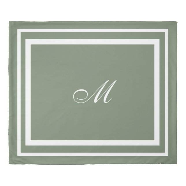 Minimalist Script Monogram | Sage Green King Duvet Cover (Front)