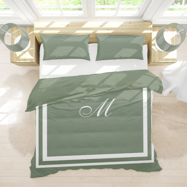 Minimalist Script Monogram | Sage Green Queen Duvet Cover (Creator Uploaded)