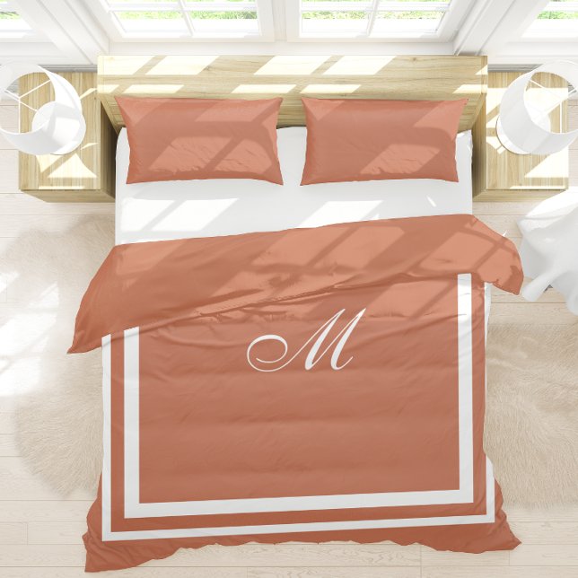 Minimalist Script Monogram | Terracotta Queen Size Duvet Cover (Creator Uploaded)