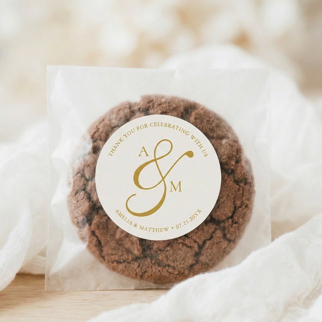 Minimalist Script Monogram Wedding White Classic Round Sticker (Creator Uploaded)