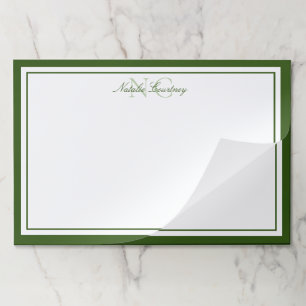 Minimalist Script Moss Green Two Border Monogram Paper Pad