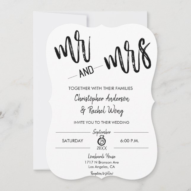 Minimalist Script Mr and Mrs Wedding Invitation (Front)