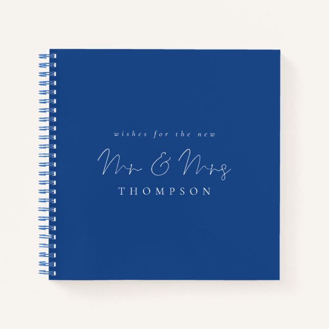Minimalist Script Mr Mrs Wedding Blue Guest Book (Front)