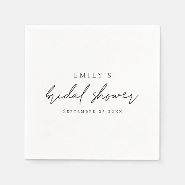 Minimalist Script Name Date Bridal Shower Napkins (Front)