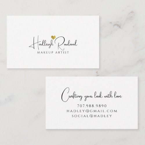 Minimalist Script Name Heart Makeup Up Artist Business Card