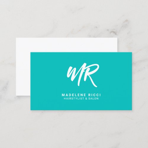 Minimalist Script Name Initial  Green Tosca Business Card