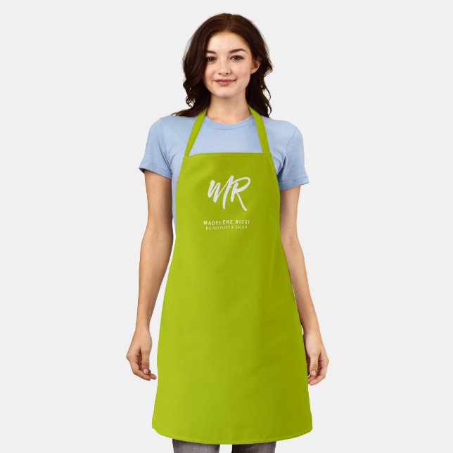 Minimalist Script Name Initial | Lime Green Apron (Worn)