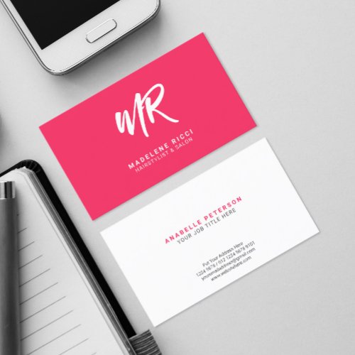 Minimalist Script Name Initial  Special Pink Business Card
