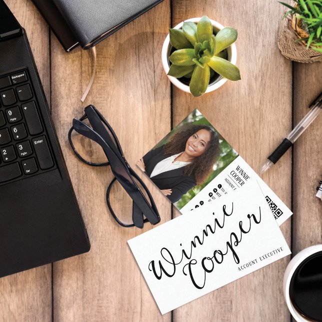 Minimalist Script Name Photo Business Card with QR (Creator Uploaded)