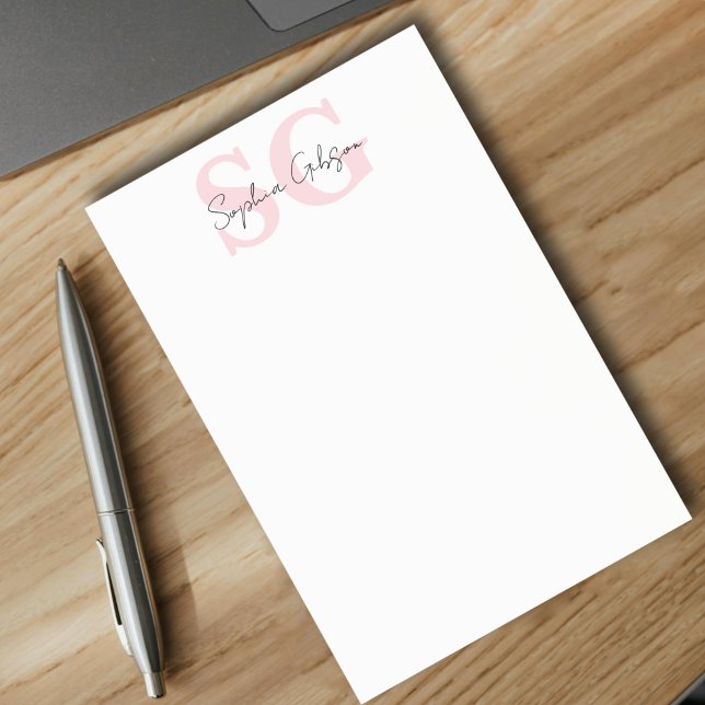 Minimalist Script Name Pink Monogram Personalized Post-it Notes (Creator Uploaded)