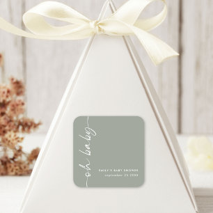 Minimalist Script Name Sage Oh Baby Shower Square Sticker