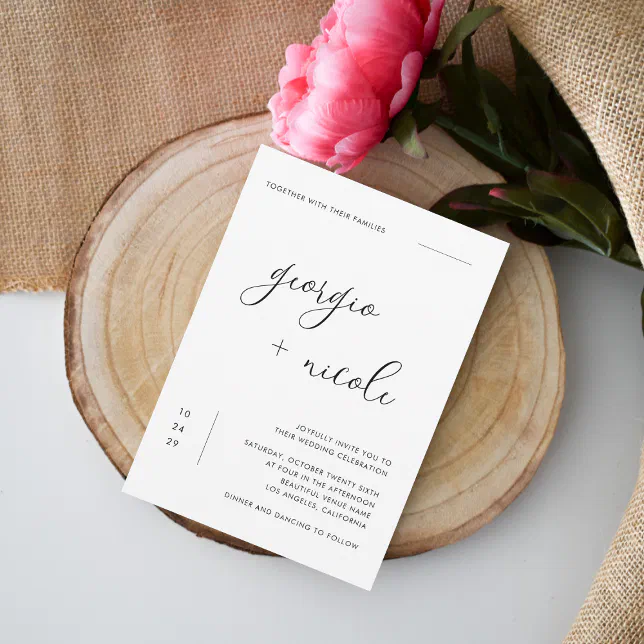 Minimalist Script Names Black and White Wedding Invitation Zazzle