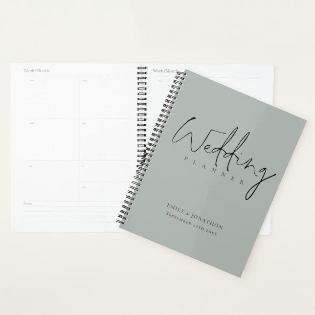 Minimalist Script Names Date Sage Wedding Planner (Display)