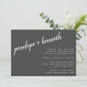 Minimalist Script Names Modern Wedding Black Invitation
