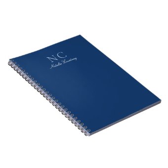 Minimalist Script Navy Blue Monogram Name Notebook | Zazzle