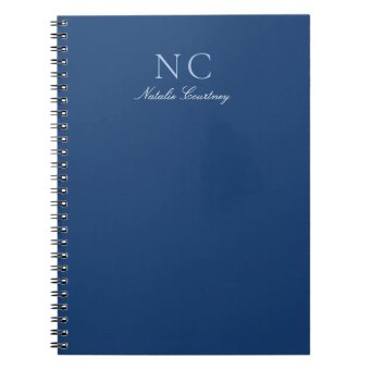 Minimalist Script Navy Blue Monogram Name Notebook | Zazzle