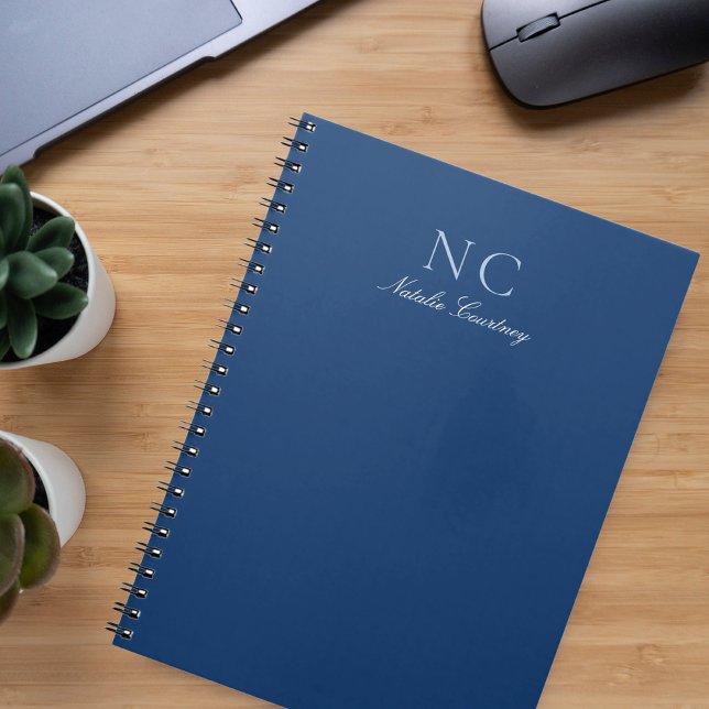 Minimalist Script Navy Blue Monogram Name Notebook (Creator Uploaded)