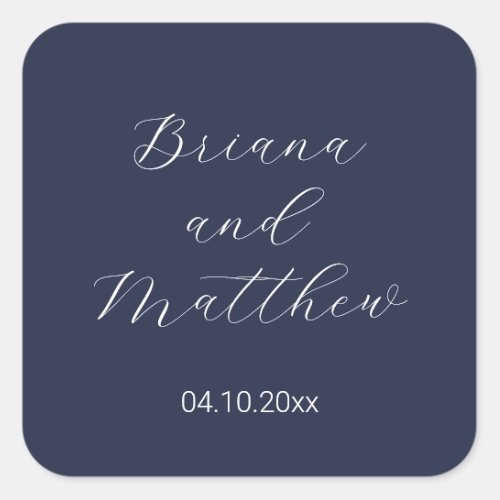 Minimalist Script Navy Blue Square Sticker