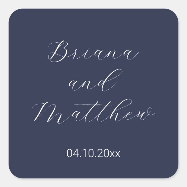 Minimalist Script Navy Blue Square Sticker (Front)