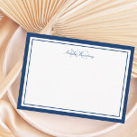 Minimalist Script Navy Blue Two Border Monogram Note Card<br><div class="desc">Write down your message or notes on this minimalist elegant-looking navy blue note card featuring a serif font monogram and a script lettering of your name with thick and thin borders. Personalize it with your initials.</div>