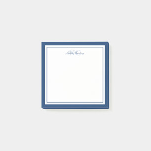 Minimalist Script Navy Blue Two Border Monogram Post-it Notes
